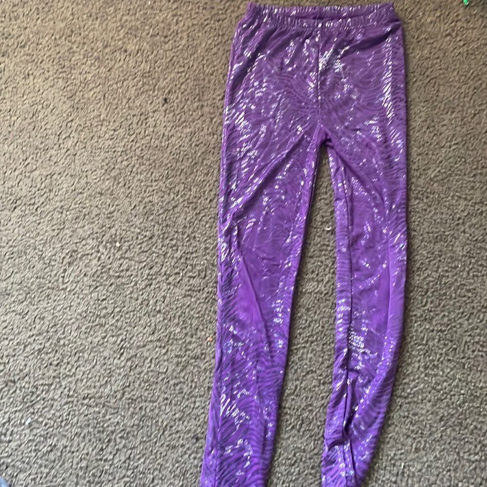 Purple and silver metallic zebra print leggings